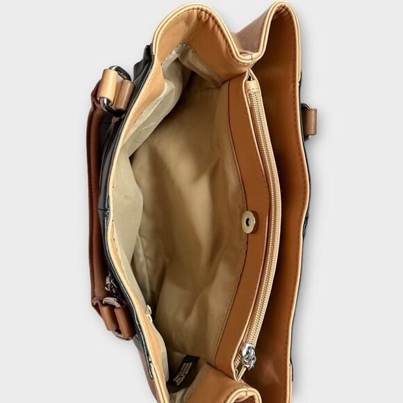 Aurielle Leather Two-tone Black and Tan Purse Handbag - Picture 6 of 12